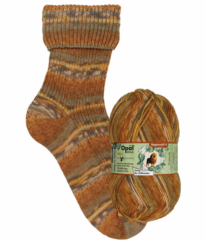 Opal Rainforest 14 XIV 9624 Georg der Grillmeister (the grill master) 4-ply sock / glove knitting yarn